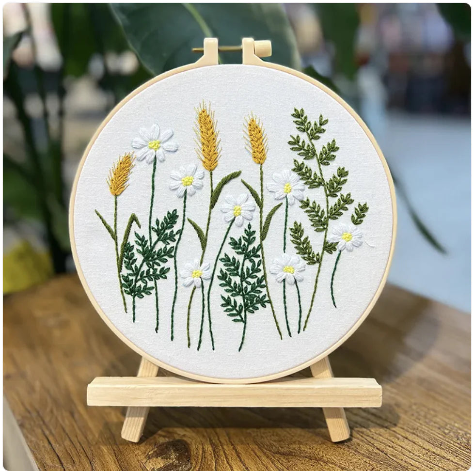 Floral Dreams Collection – Golden Fields Embroidery Kit – Beginner Floral Embroidery Kit | Pre-Printed DIY Craft Set