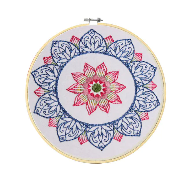 Mandala Collection – Lotus Flower Mandala Pattern | Beginner Embroidery Kit | Pre-Printed DIY Craft Set
