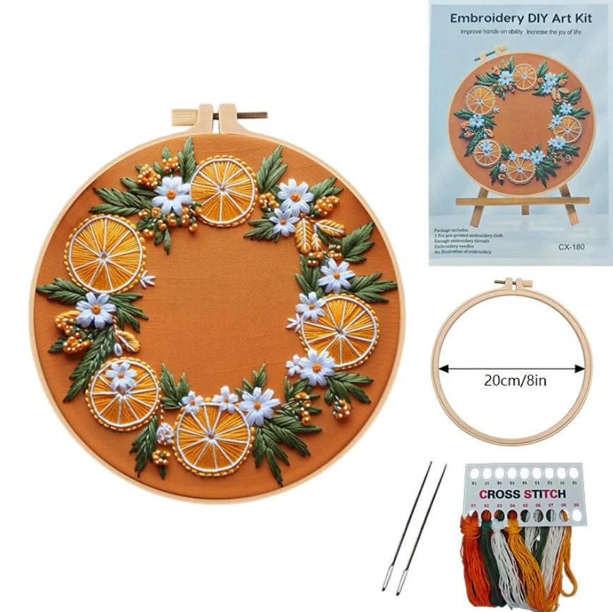 Orange Pattern Embroidery Starter DIY Kit
