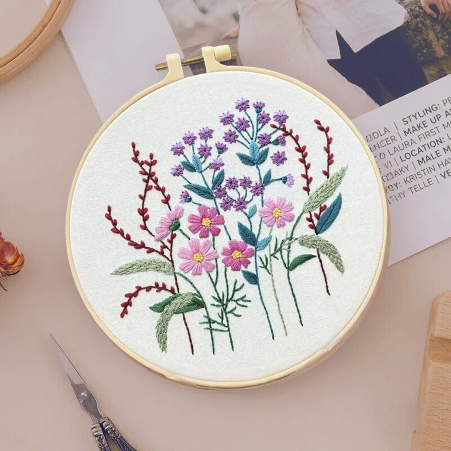 Floral DIY Embroidery Design: Purple Cream ๐