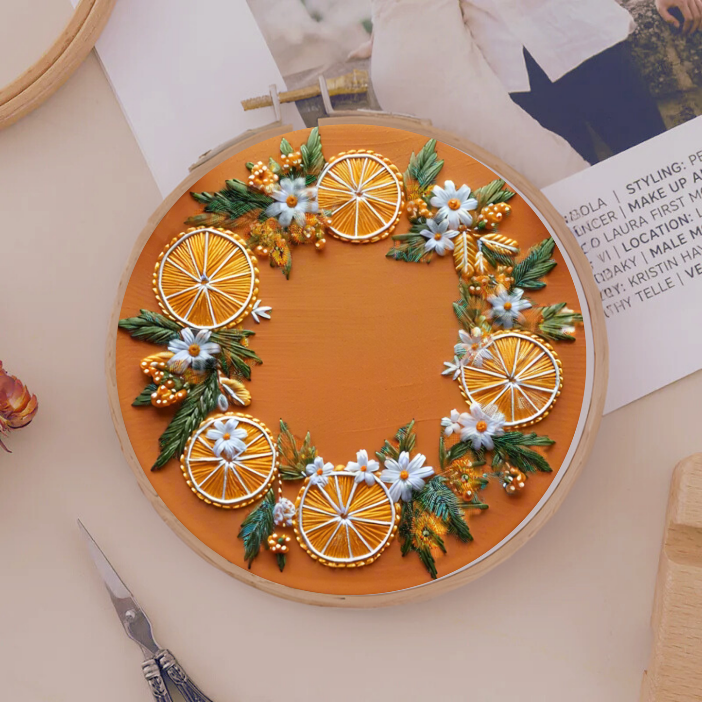 Orange Pattern Embroidery Starter DIY Kit