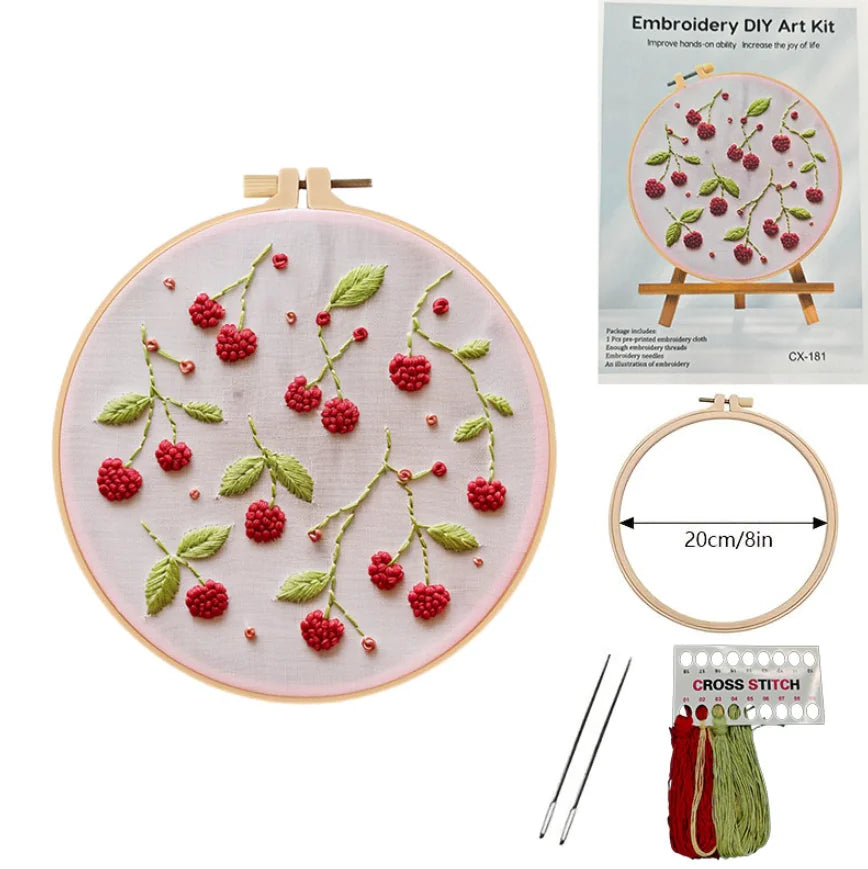Cherry Pattern Embroidery Starter DIY Kit