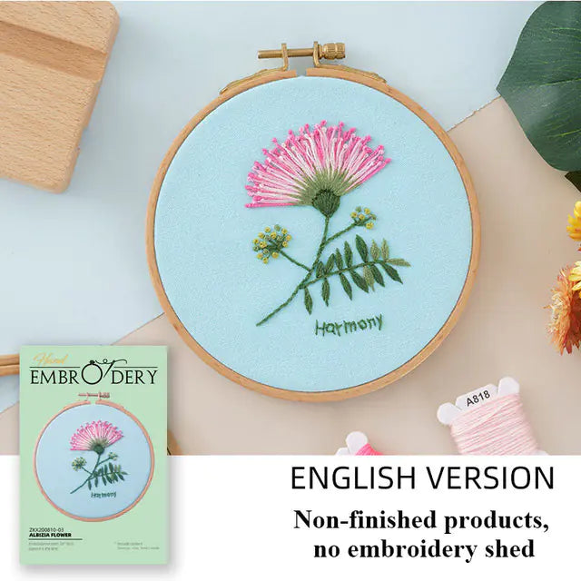Harmony Delicate Blooms – Beginner Floral Embroidery Kit | Pre-Printed DIY Craft Set