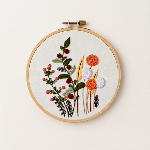 Orange autumn flowers embroidery kit