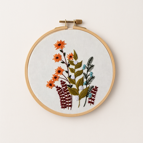 Autumn flowers embroidery design