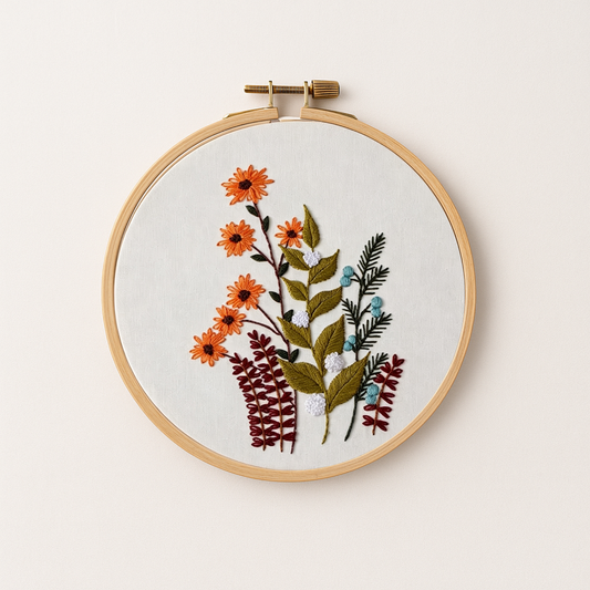 Autumn flowers embroidery design