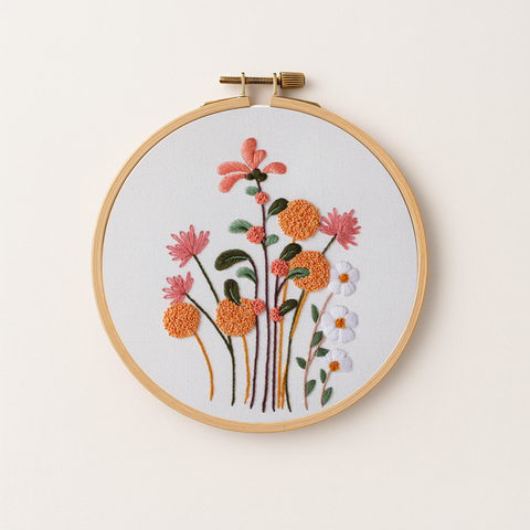 Autumn orange flowers embroidery kit