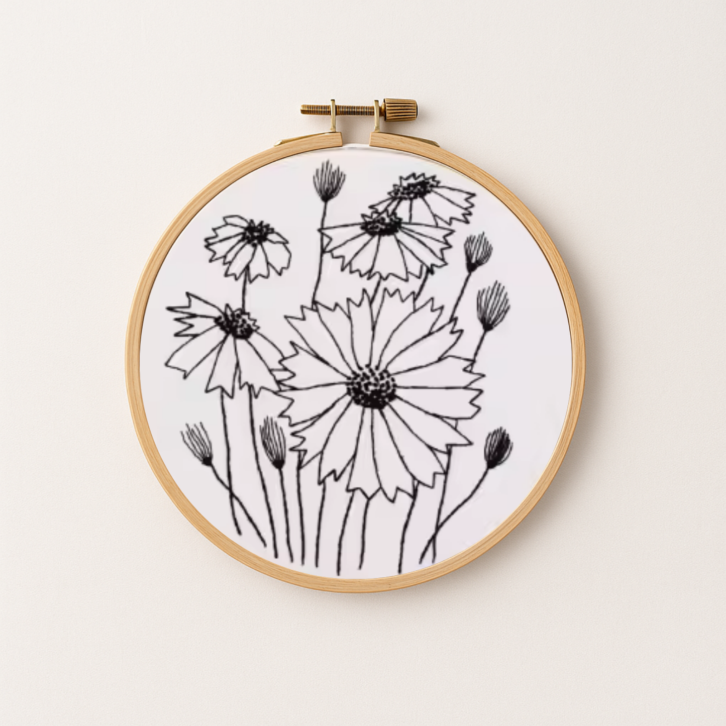 Cosmos Wildflower design in an embroidery hoop