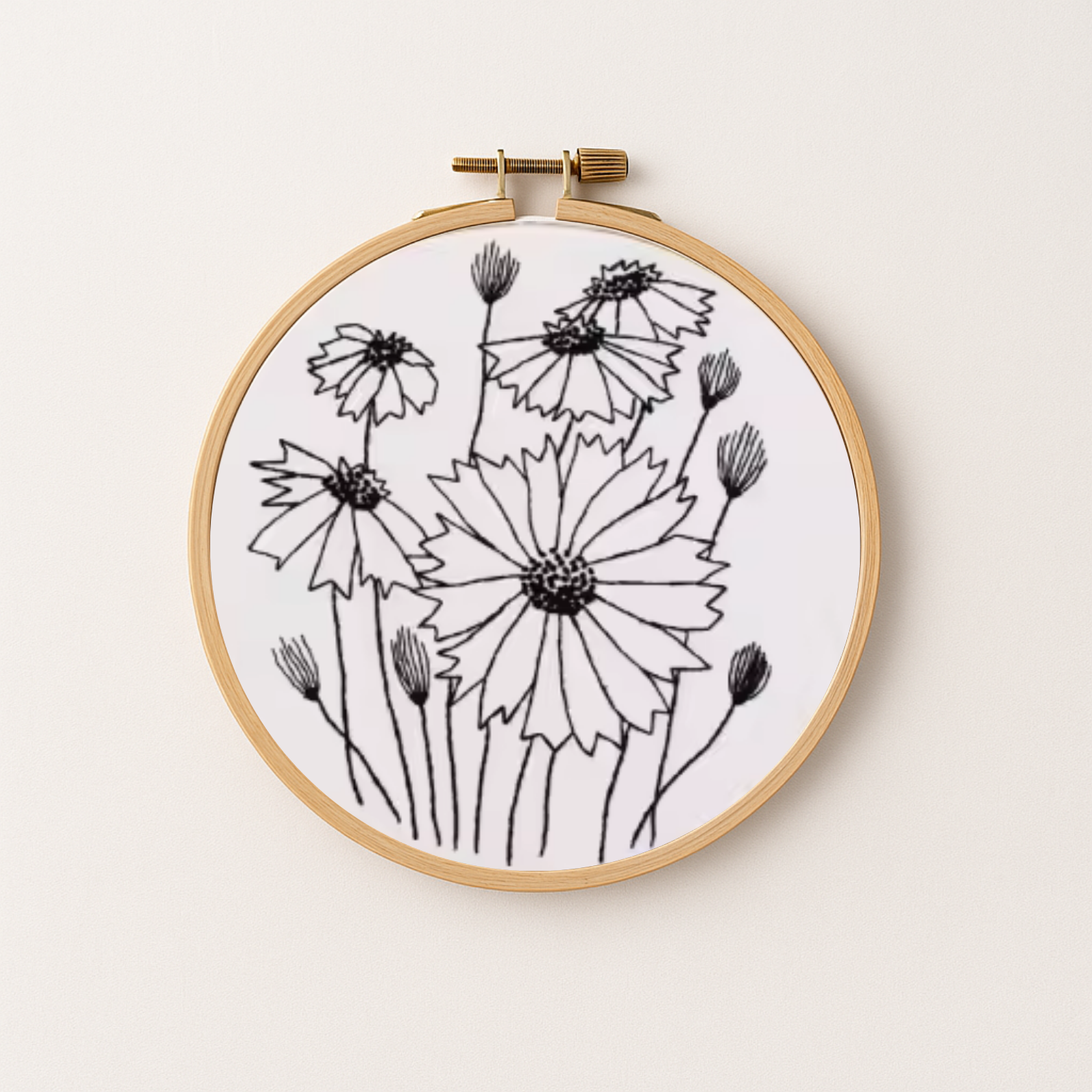 Cosmos Wildflower design in an embroidery hoop