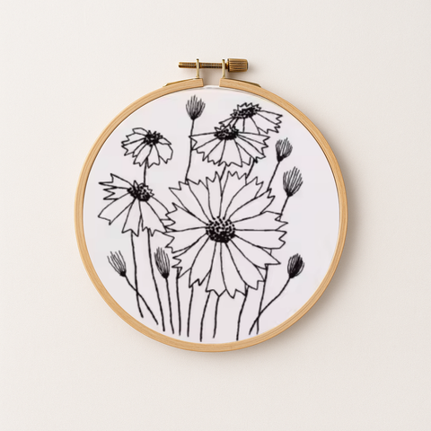 Cosmos Wildflower design in an embroidery hoop