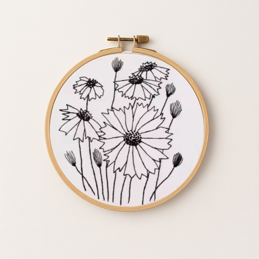 Cosmos Wildflower design in an embroidery hoop