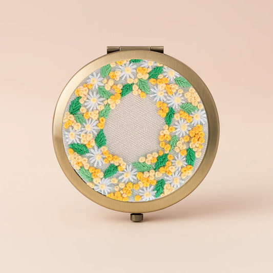 Wild Flowers Embroidery Makeup Mirror