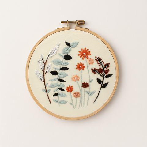 Embroidery hoop with fall embroidery flowers