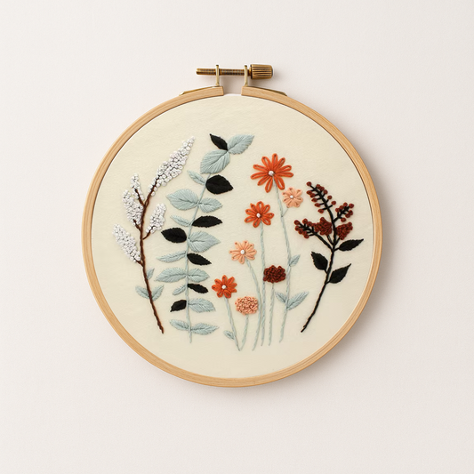 Embroidery hoop with fall embroidery flowers