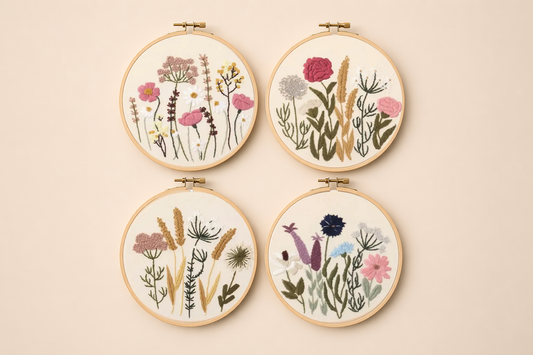 Four designs of a floral bundle