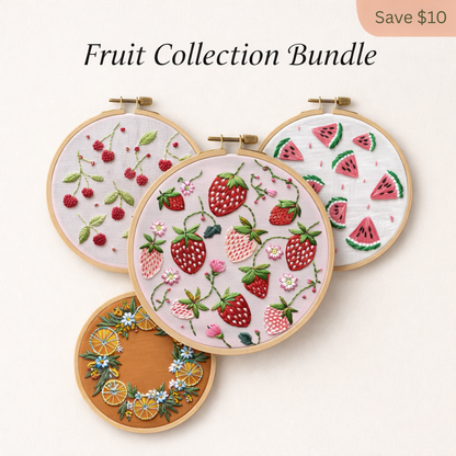 Four hoops with strawberry, orange, cherry and watermelon designs