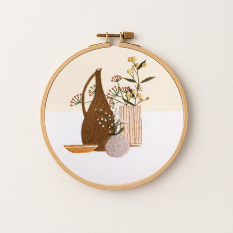 Rustic vase and flowers embroidery design