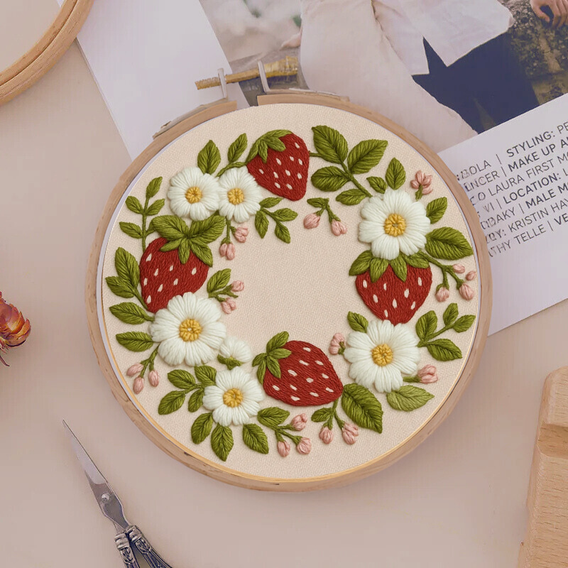 strawberry wreath embroidery kit
