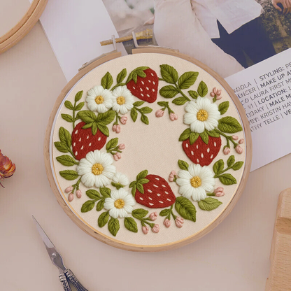 strawberry wreath embroidery kit