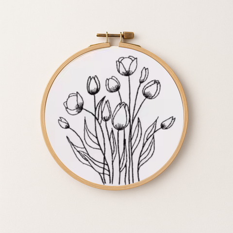Tulips embroidery in a hoop