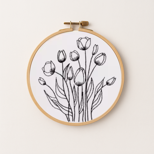 Tulips embroidery in a hoop