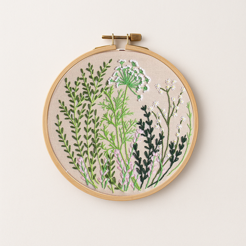 white flowers embroidery kit